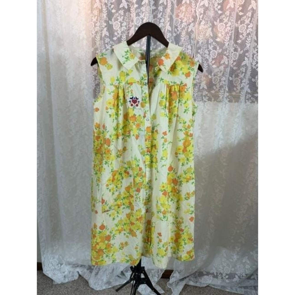 Vintage Sears Koffee Kasual Floral Duster Robe Snap Front House Dress Yellow L